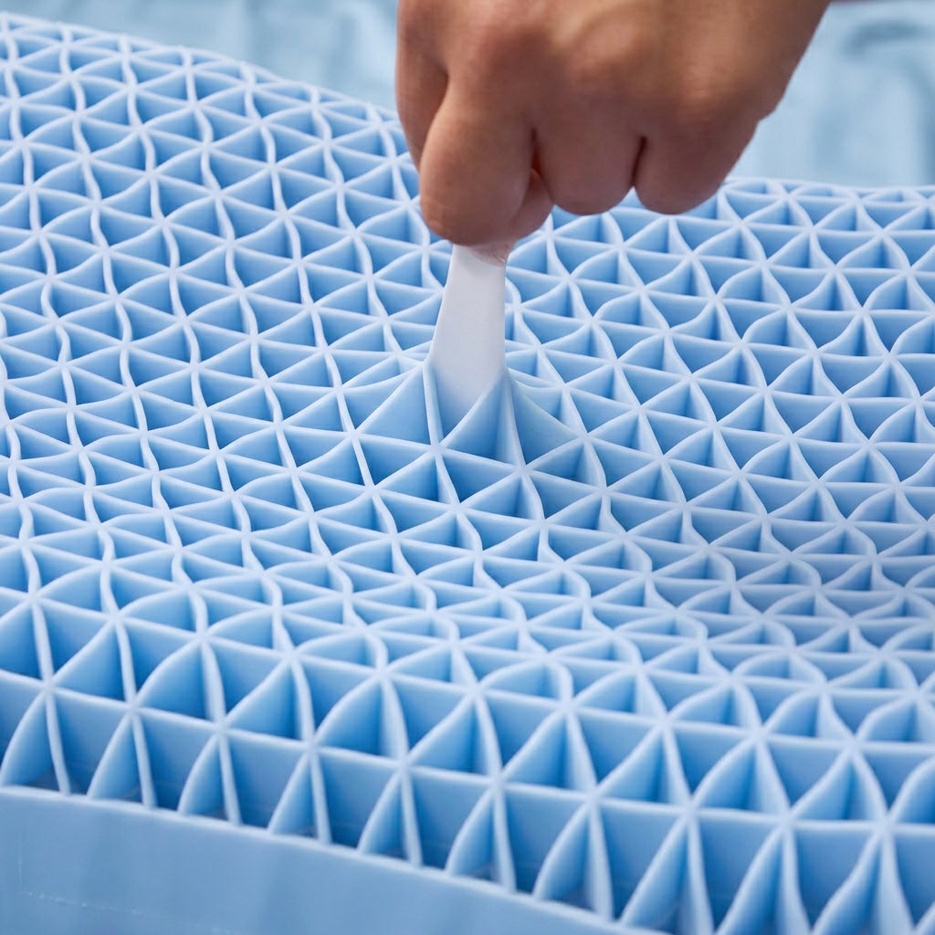 Hånd trækker i KølePudens fleksible honeycomb-struktur